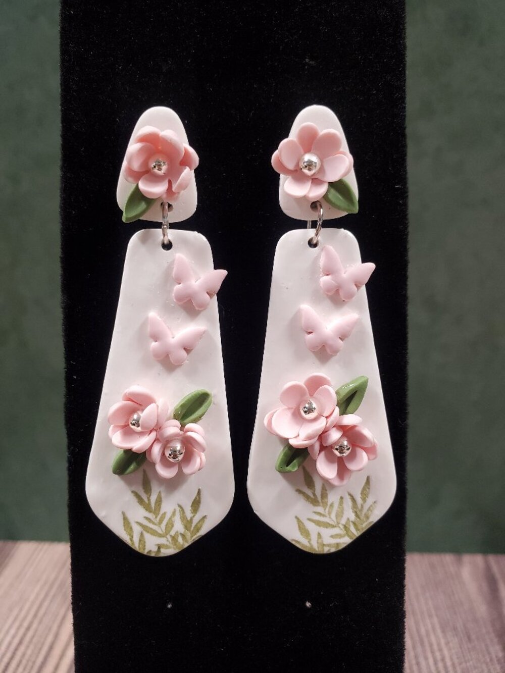 Pink Floral w/Butterflies Earrings